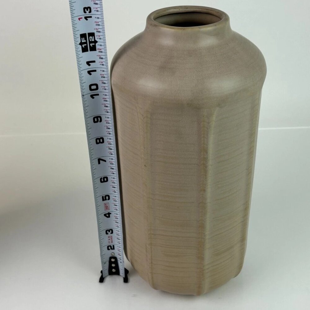 Lot of 2 - 13" Faceted Ceramic Vase Sunset Taupe - Hearth & Hand with Magnolia - Picture 6 of 11